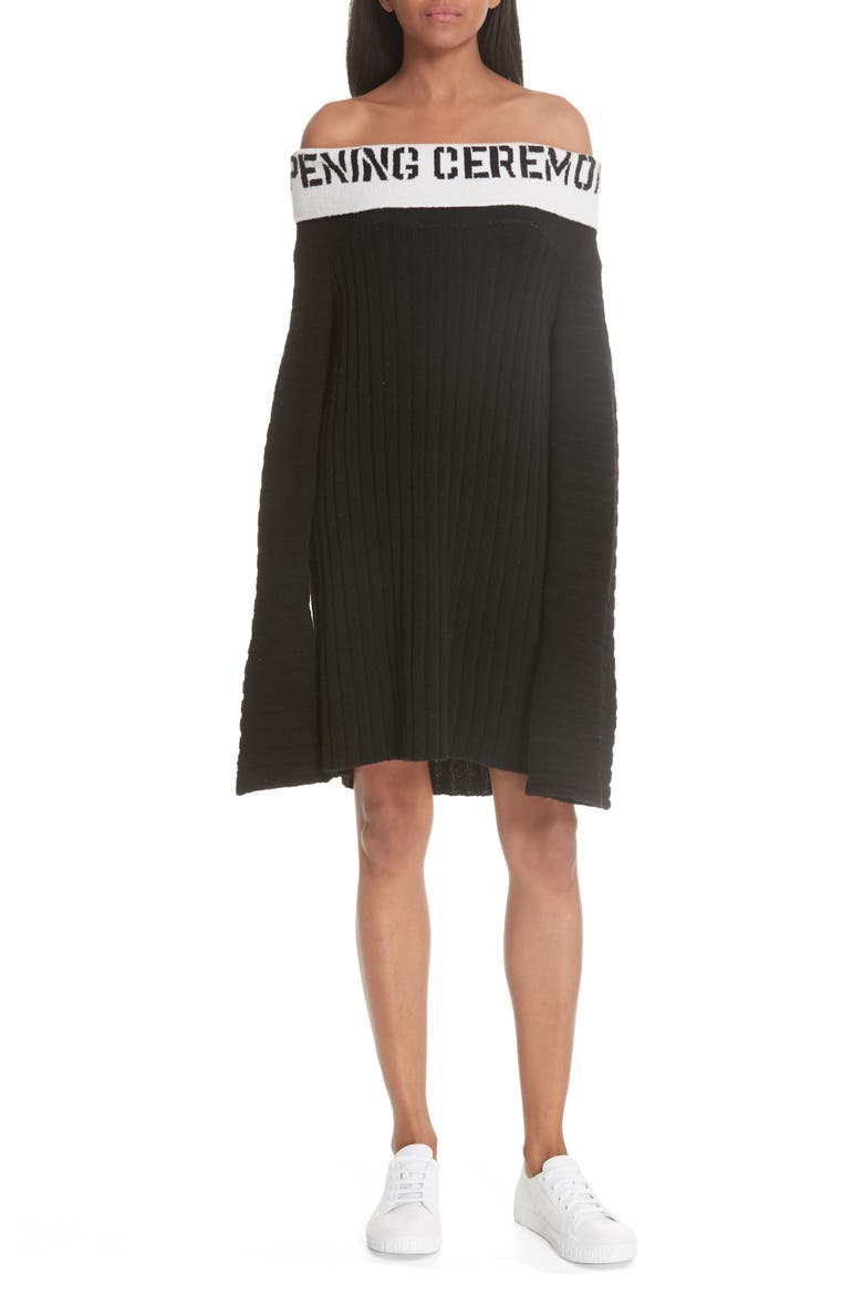 Logo Off the Shoulder Dress (Limited Edition), Main, color, BLACK