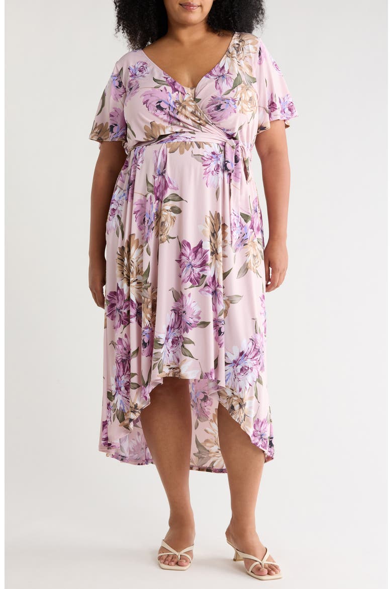 Flutter Sleeve High Low Dress, Main, color, LILAC FLORAL