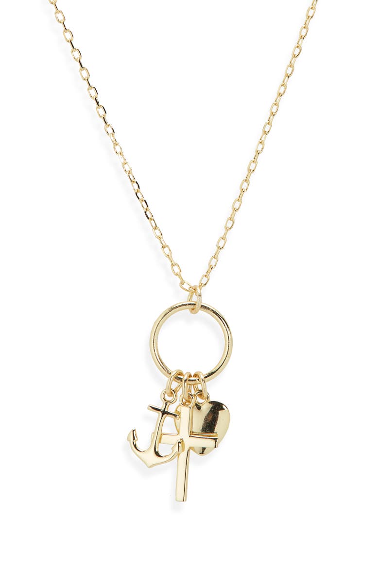 Faith Hope Charity Charm Necklace, Alternate, color, GOLD