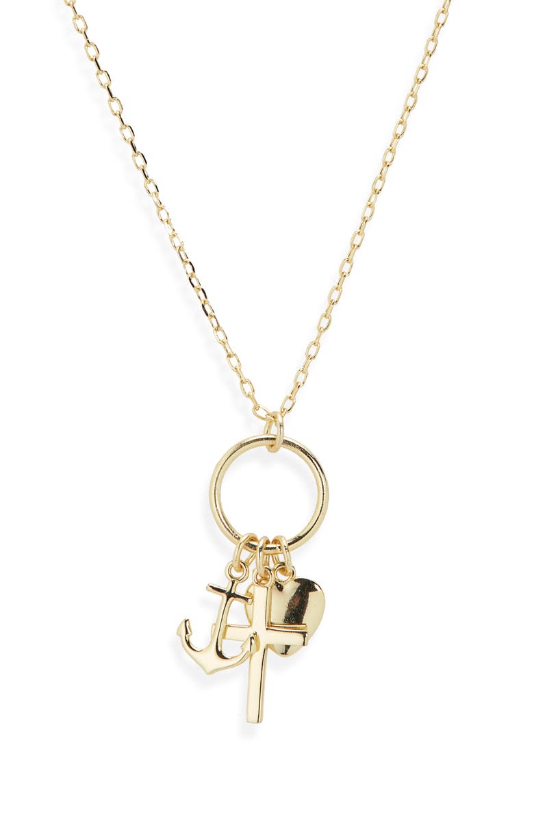 ARGENTO VIVO Faith Hope Charity Charm Necklace, Alternate, color, Gold