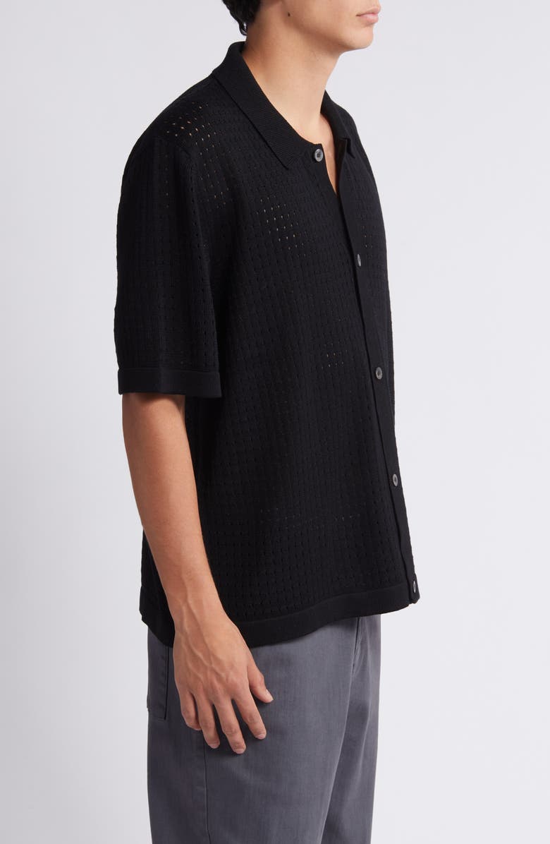 Corridor Pointelle Stitch Short Sleeve Cotton Knit Button-Up Shirt, Alternate, color, 