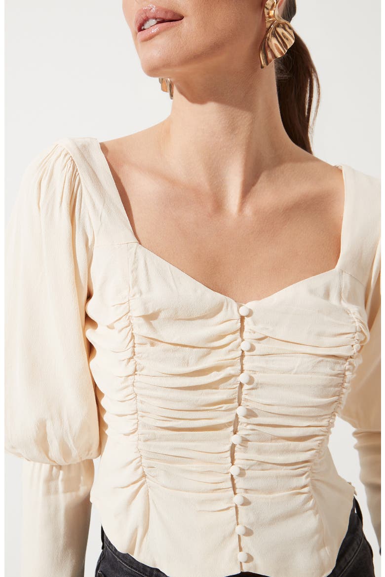 Ruched Puff Sleeve Blouse, Alternate, color, CREAM