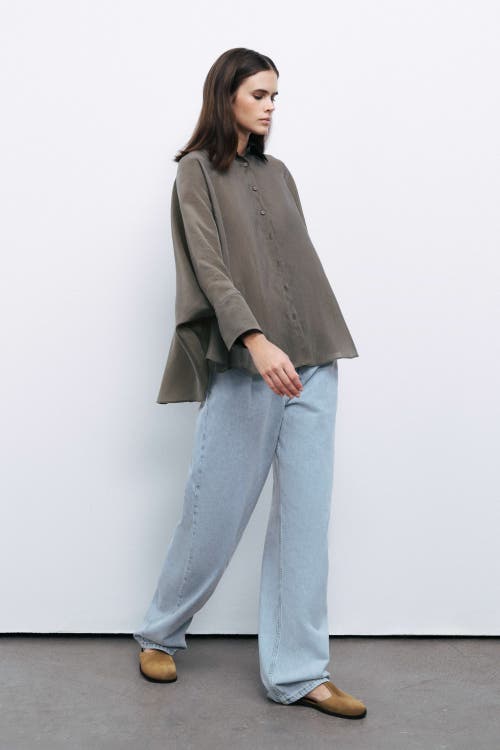 Nocturne Embroidered Flowy Shirt In Khaki