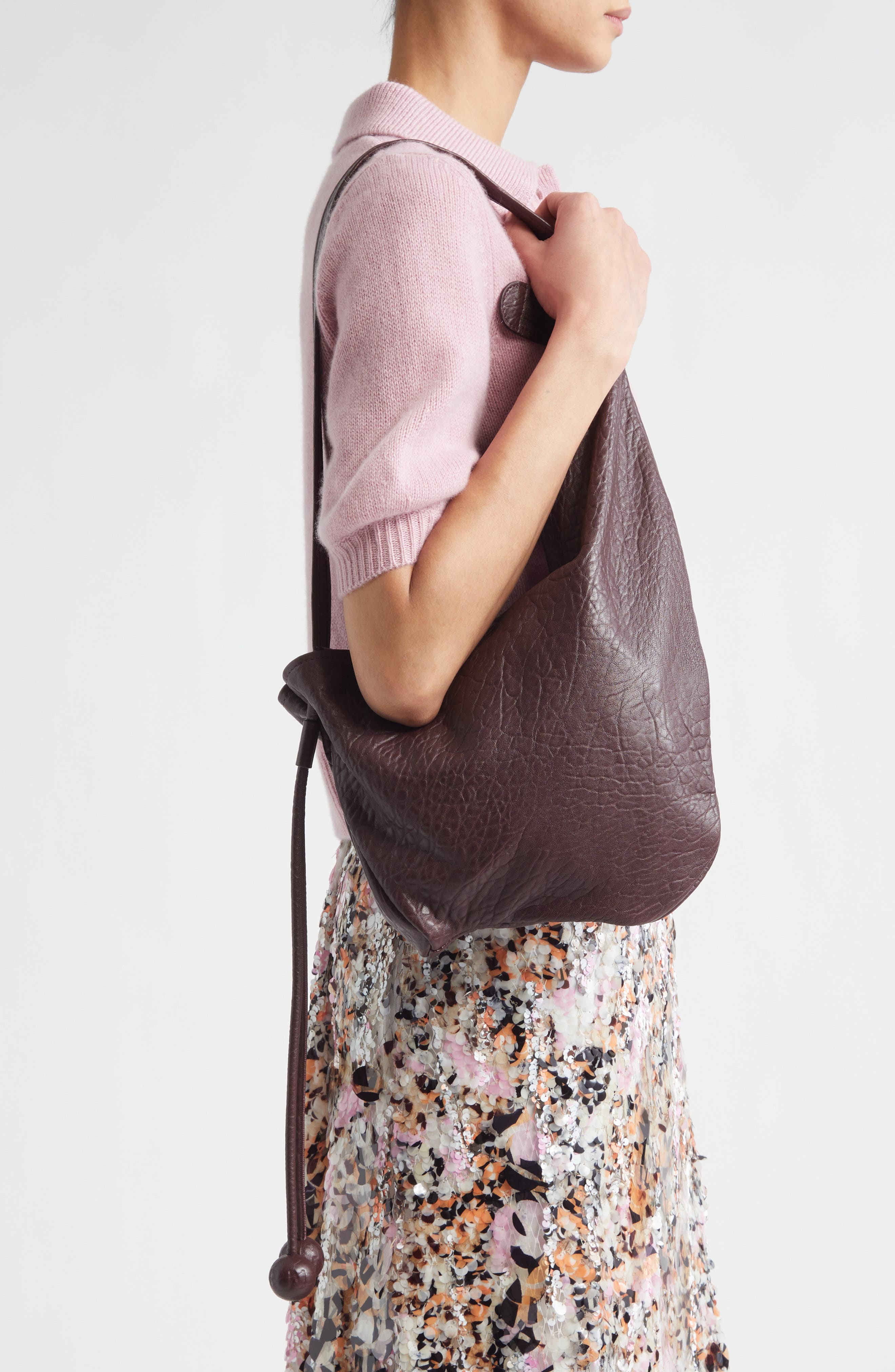 Small Sling Leather Hobo Bag, Alternate, color, 00R85 CHERRY