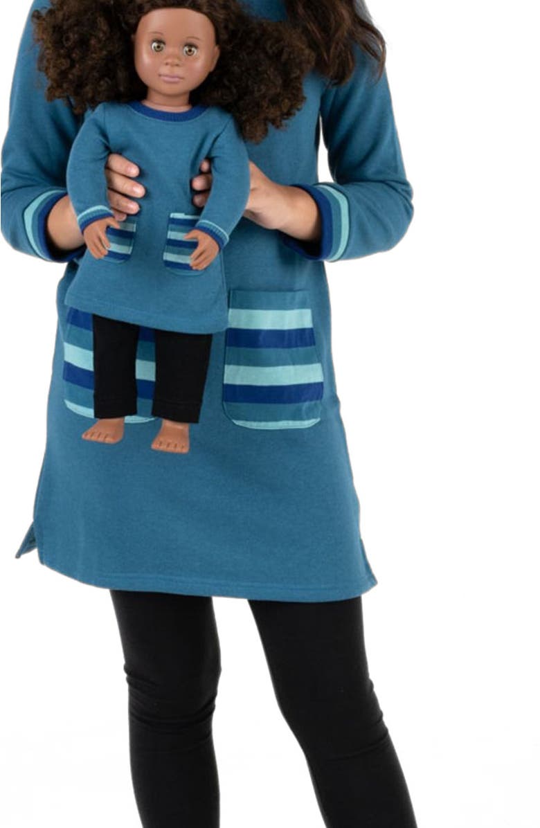 Leveret Girls Sweatshirt Dress with Matching Doll Dress, Alternate, color, Teal