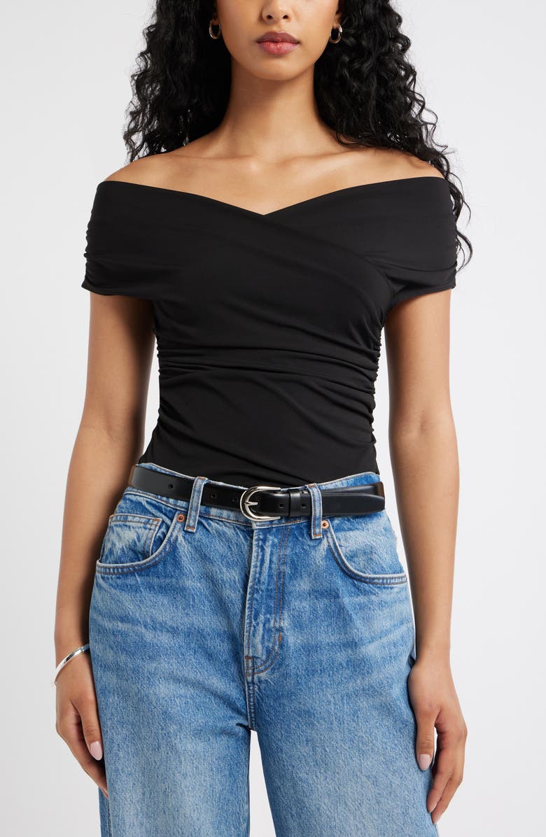 Open Edit Crossover Off the Shoulder Top, Main, color, Black