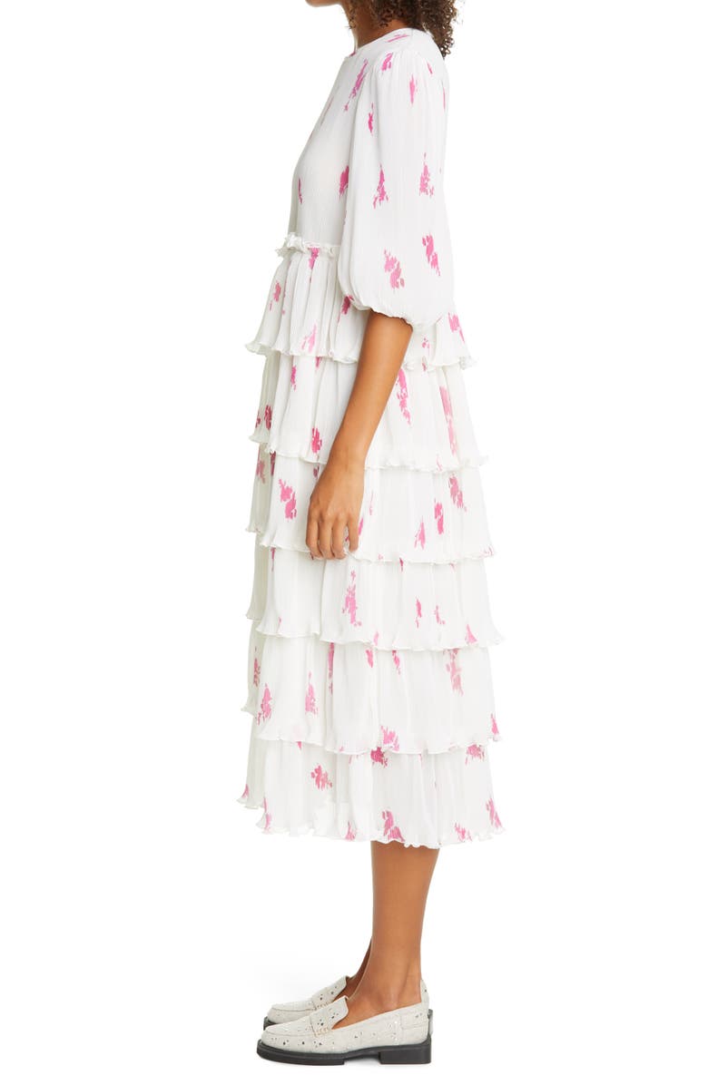 Ganni Rose Print Pleated Georgette Midi Dress, Alternate, color, 