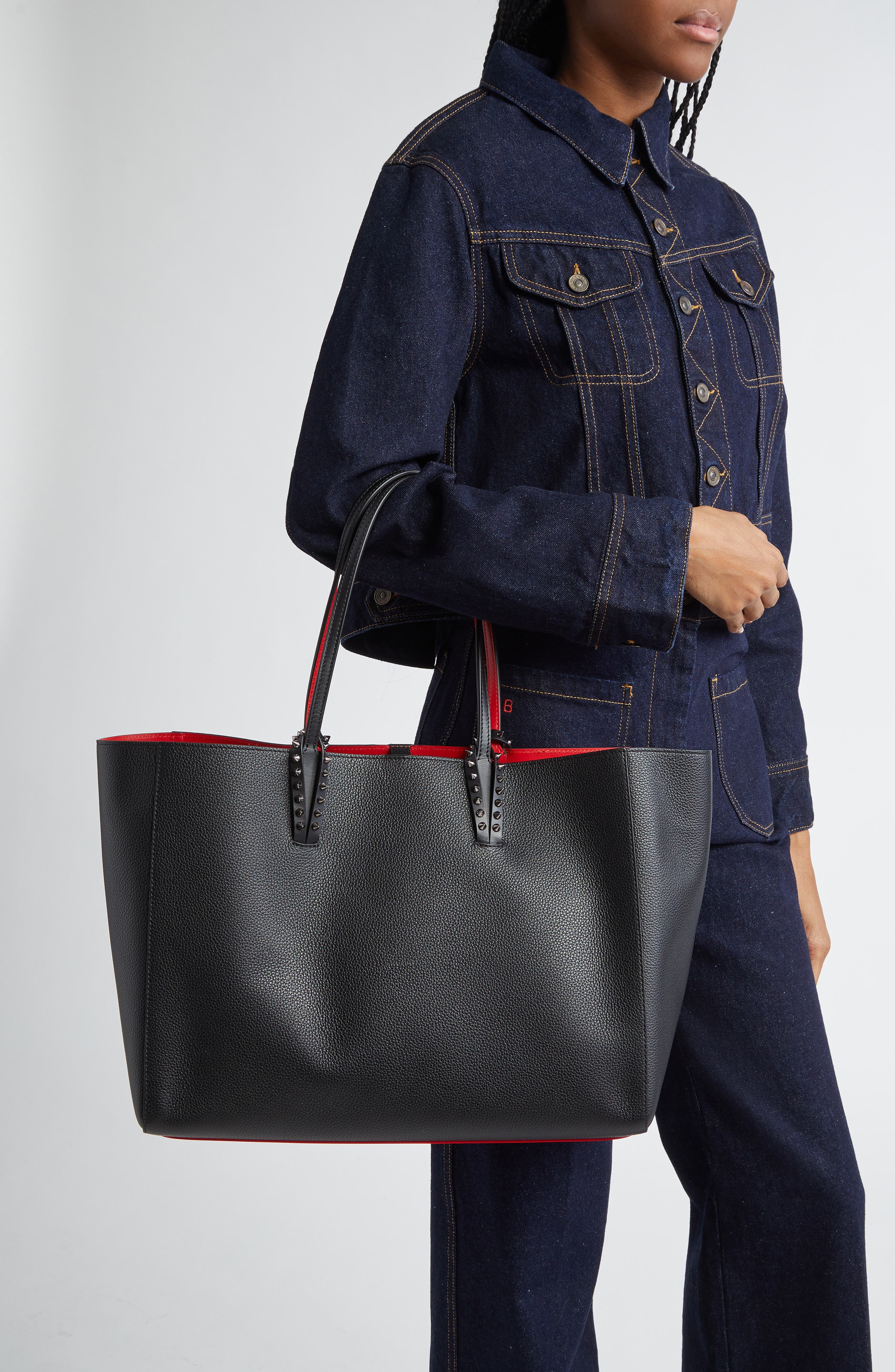 Christian Louboutin Large Cabata Soft Leather Tote Bag, Alternate, color, Black/ Gun Metal