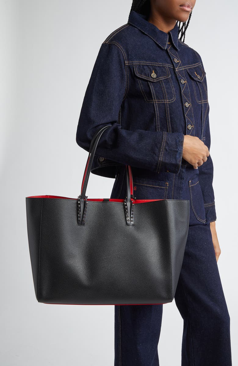 Christian Louboutin Large Cabata Soft Leather Tote Bag, Alternate, color, Black/ Gun Metal