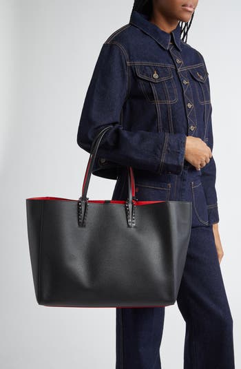 大人気★品のある逸品【Louboutin】Cabata かごバッグ ラージ Cabata large - Tote bag - Calf leather and spikes - Black