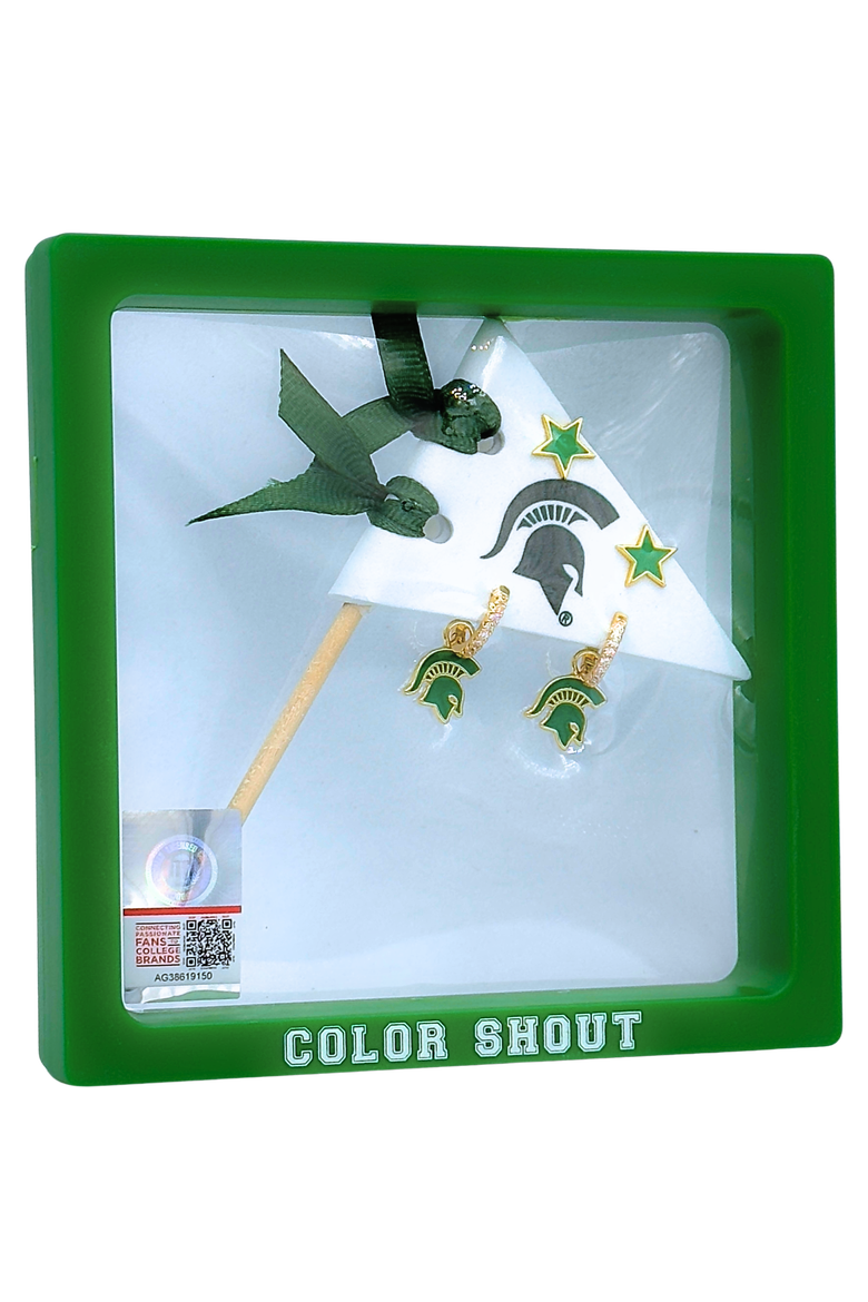 Michigan State University Pennant Pair Earring Set, Alternate, color, Yellow Gold