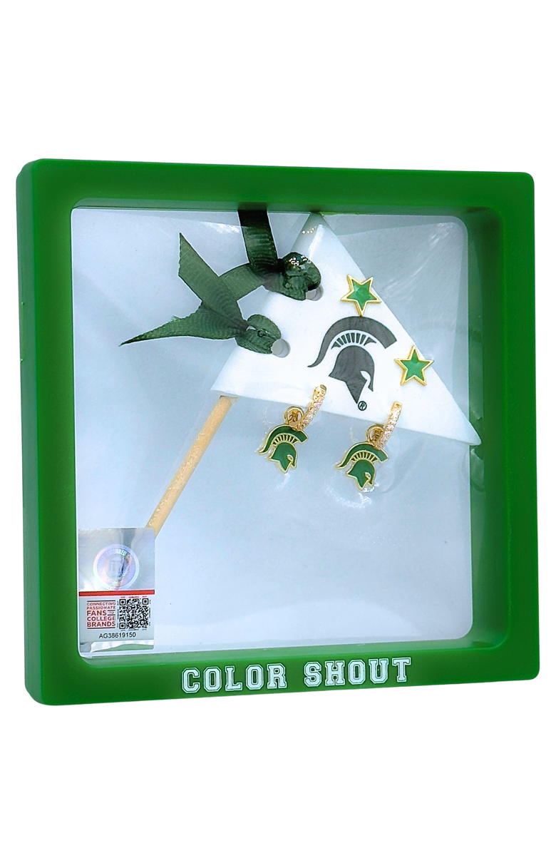 Color Shout Michigan State University Pennant Pair Earring Set, Alternate, color, Yellow Gold