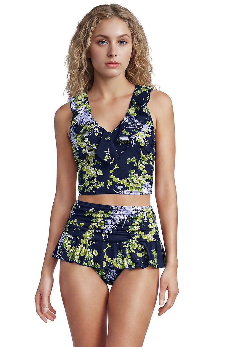 Ruffle Midkini Set, Alternate, color, Navy/White Blooms