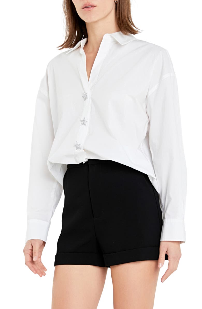 English Factory Crystal Star Cotton Button-Up Shirt, Alternate, color, 