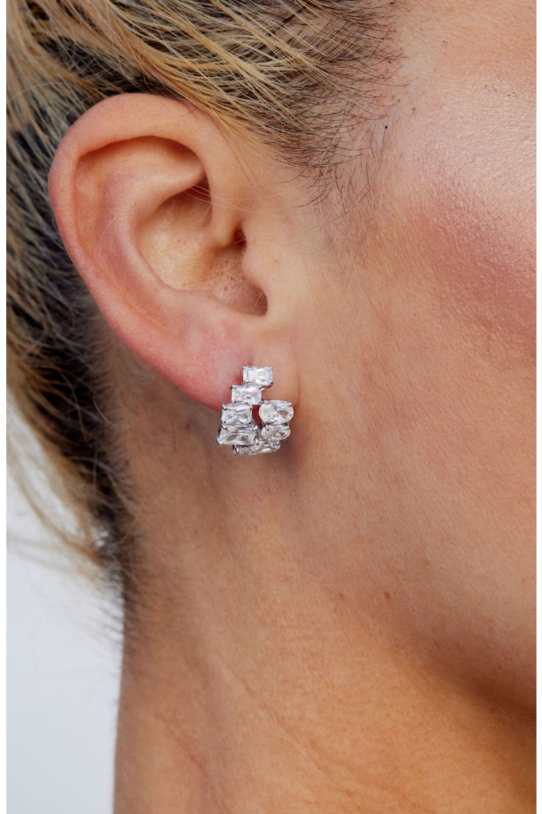 Cubic Zirconia Cluster Lever Back Earrings, Alternate, color, WHITE