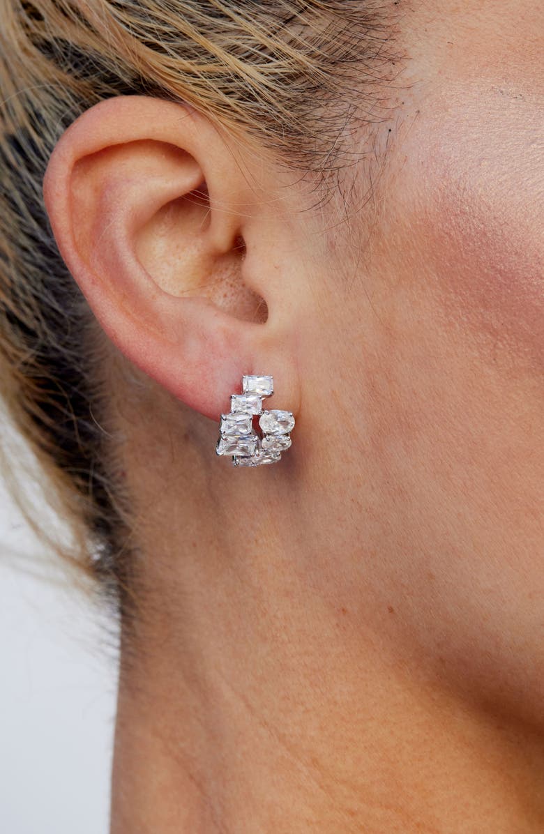 SAVVY CIE JEWELS Cubic Zirconia Cluster Lever Back Earrings, Alternate, color, White