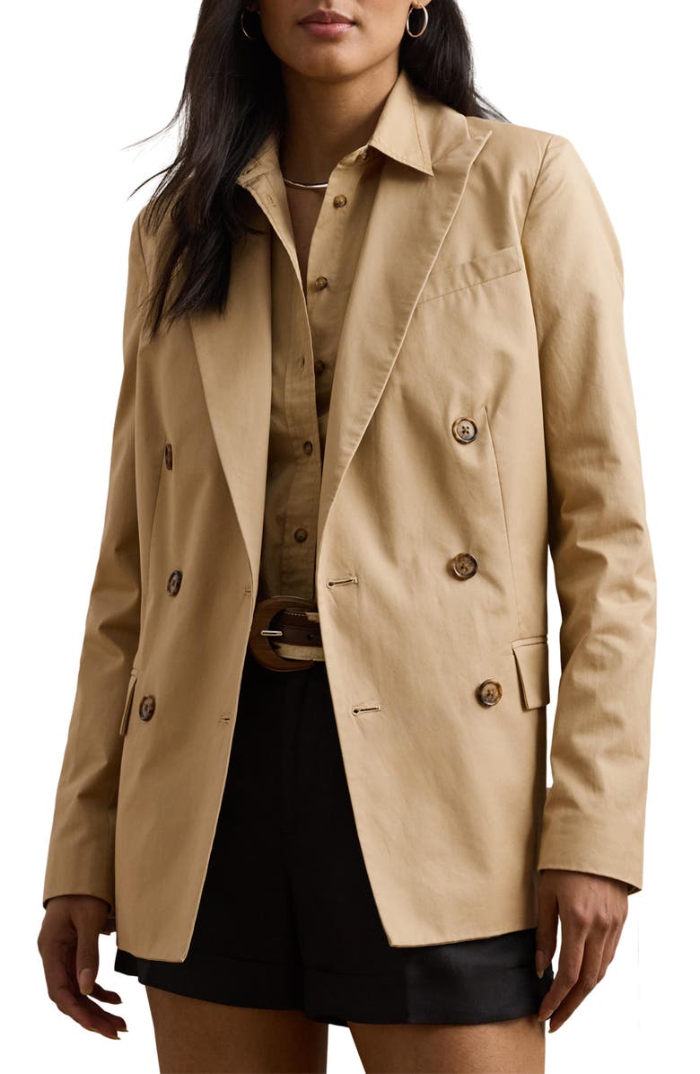 Lauren Ralph Lauren Double Breasted Cotton Twill Blazer, Main, color, Birch Tan