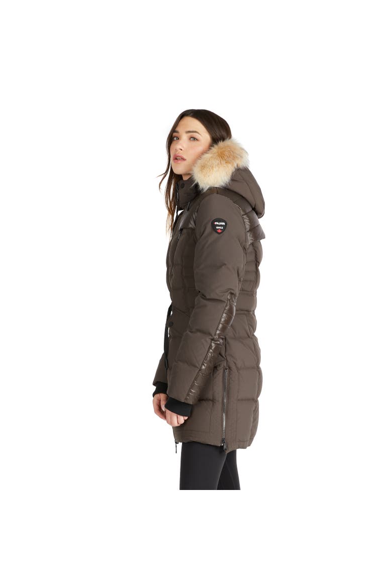 Alia Mixed Media Quilted Parka with Detachable Hood and Faux Fur Trim, Alternate, color, Dark Oak