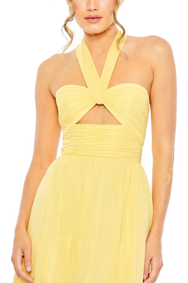 Ruched Halter Neck Gown, Alternate, color, SUNSHINE