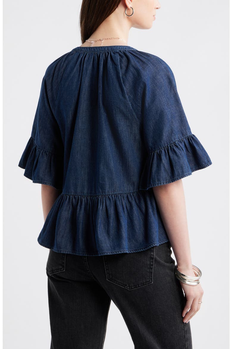 Cotton Chambray Peplum Top, Alternate, color, DARK MID WASH