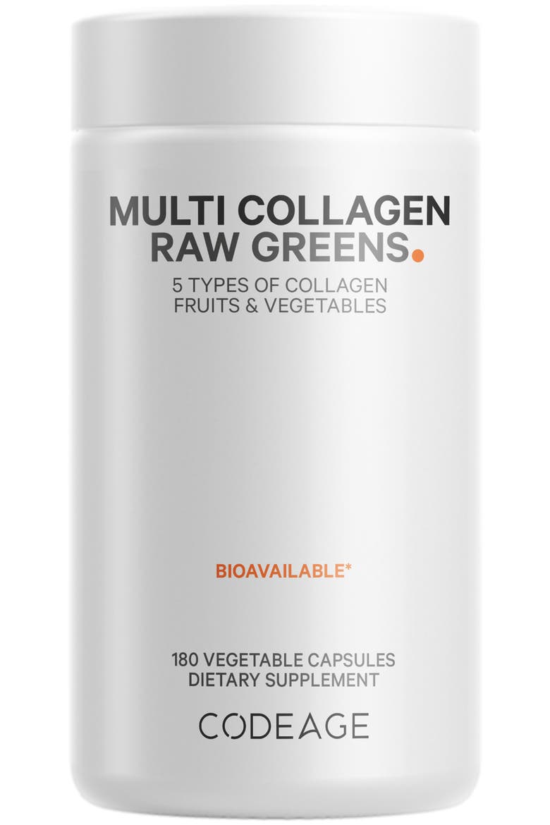 Multi Collagen Protein + Raw Greens Capsules Supplement, Main, color, White