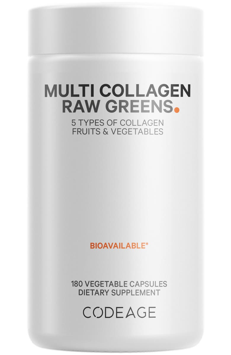 Codeage Multi Collagen Protein + Raw Greens Capsules Supplement, Main, color, White