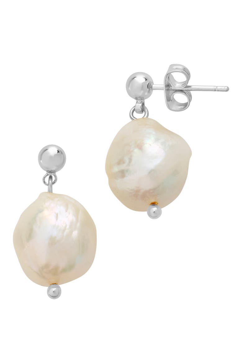 Natural Pearl Drop Stud Earrings, Alternate, color, SILVER