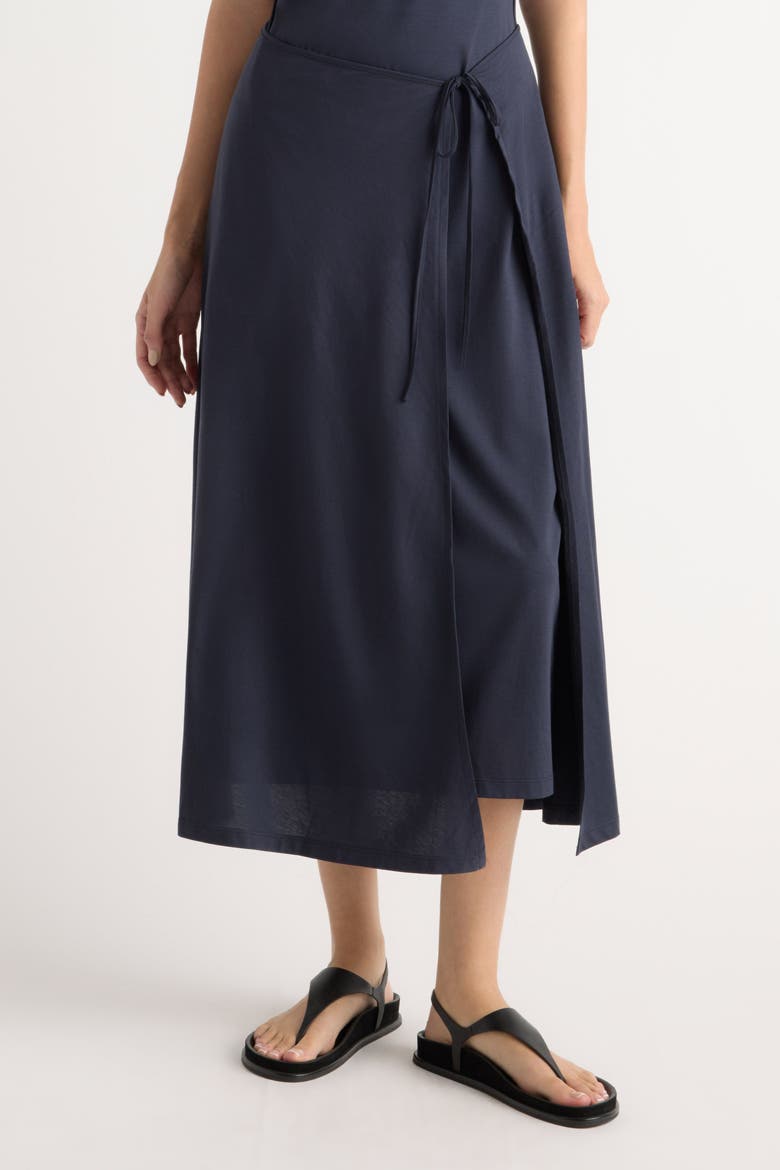 Amelia Asymmetric-Neck Wrap Dress, Alternate, color, Navy