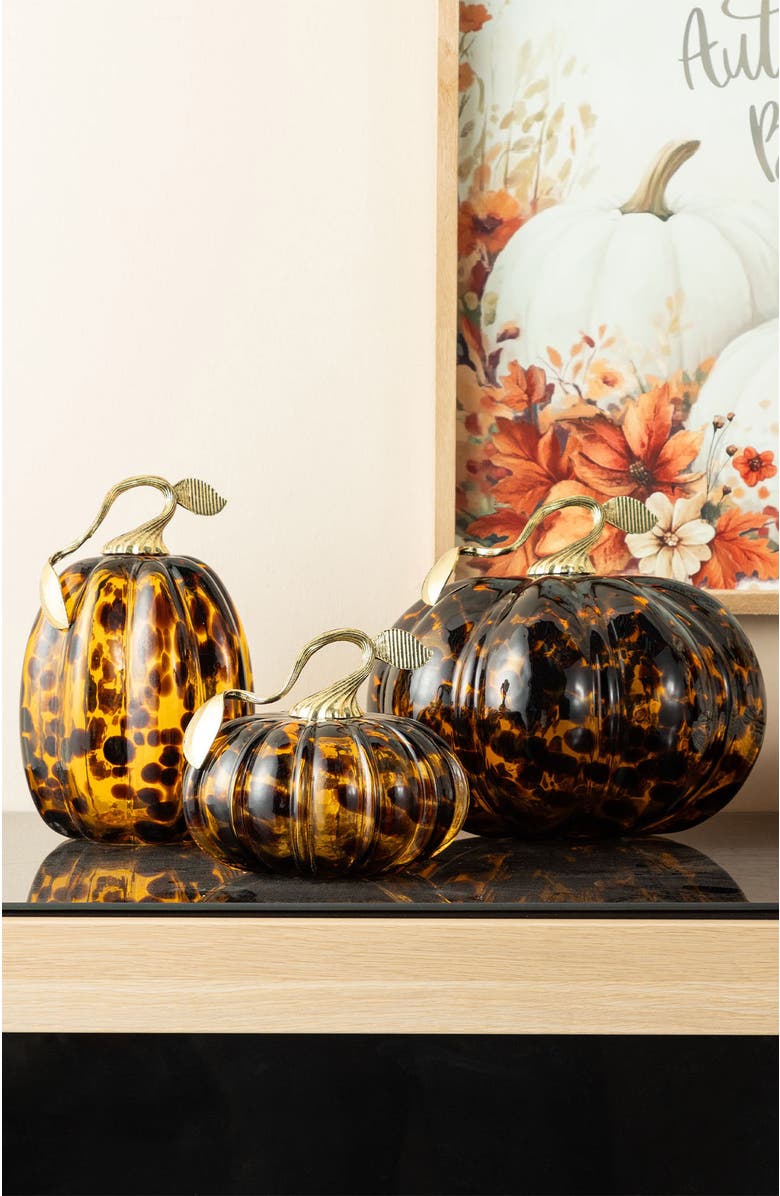 Glitzhome Fall Multi-Style Short Glass Pumpkins, Alternate, color, 