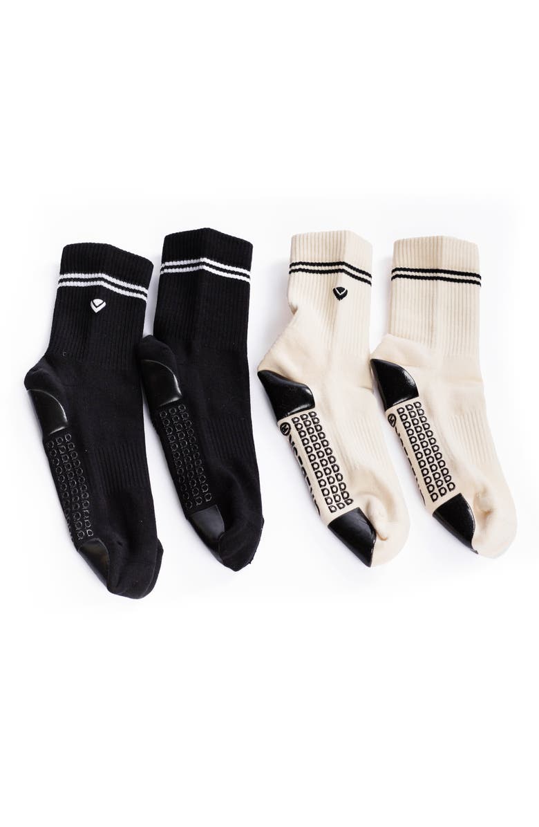 Arebesk Classic Assorted 2-Pack Grip Crew Socks, Alternate, color, Black- Butter