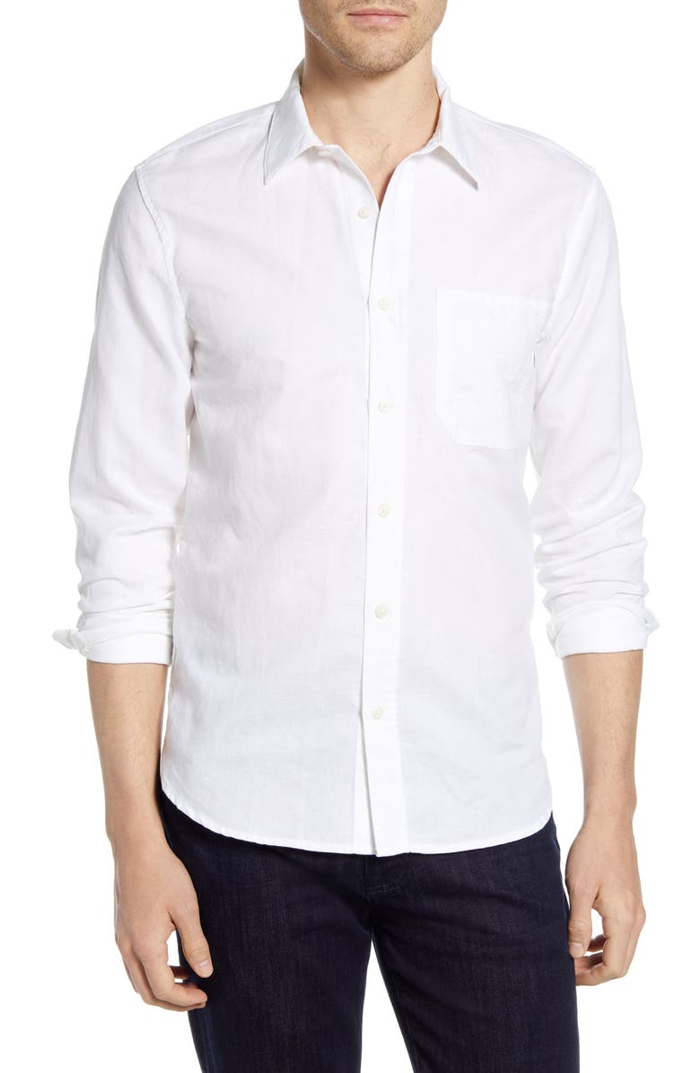7 For All Mankind <sup>®</sup> Slim Fit Linen Blend Button-Up Shirt, Main, color, 
