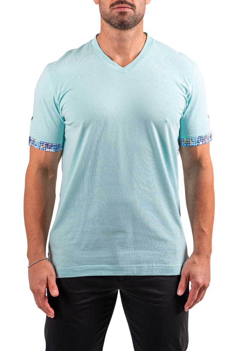 Vivaldi Pastel Green V-Neck Cotton T-Shirt, Main, color, GREEN