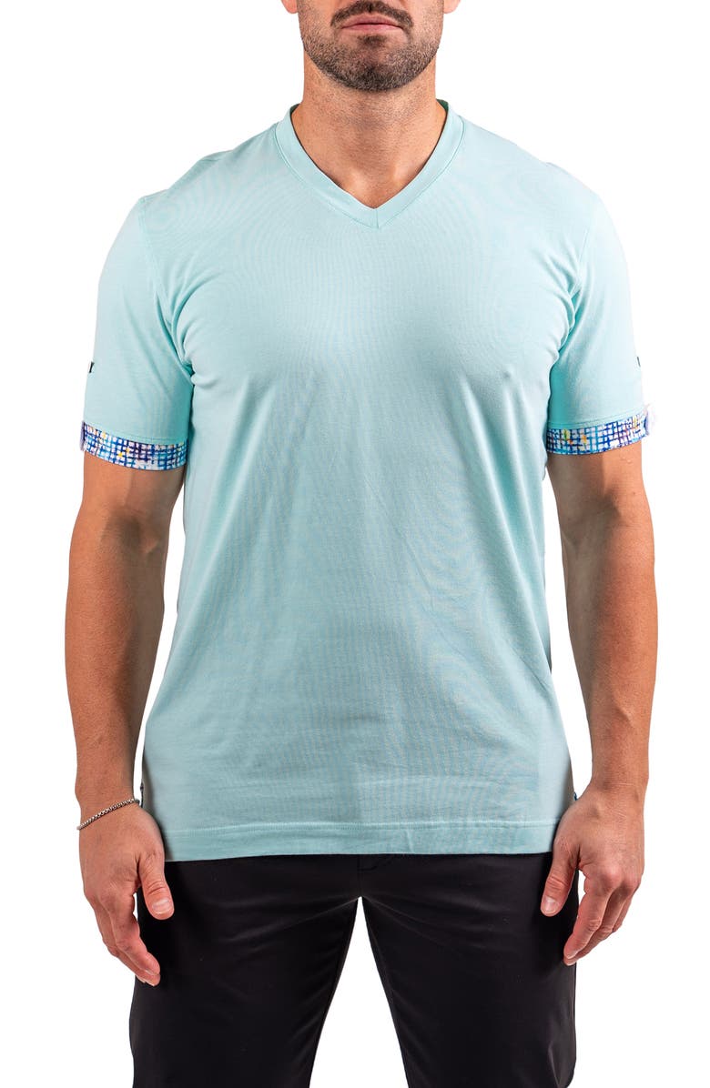 Maceoo Vivaldi Pastel Green V-Neck Cotton T-Shirt, Main, color, Green