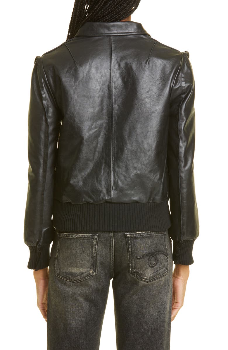R13 Flat Sleeve Calfskin Leather Bomber Jacket, Alternate, color, 