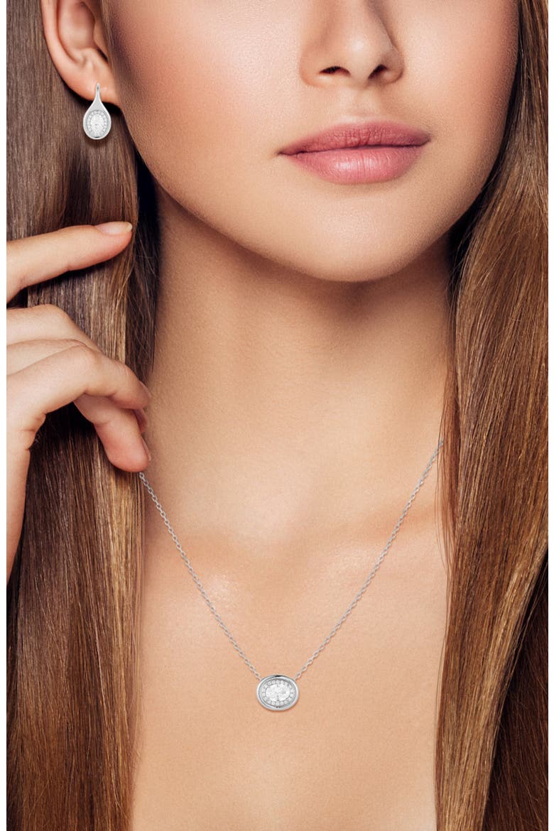 Cubic Zirconia Oval Pendant Necklace & Drop Earrings Set, Alternate, color, SILVER