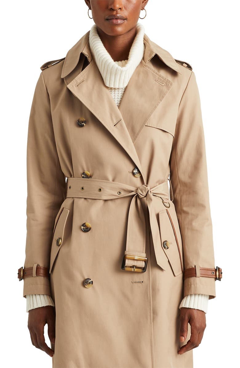 Lauren Ralph Lauren Double Breasted Cotton Blend Trench Coat, Alternate, color, 