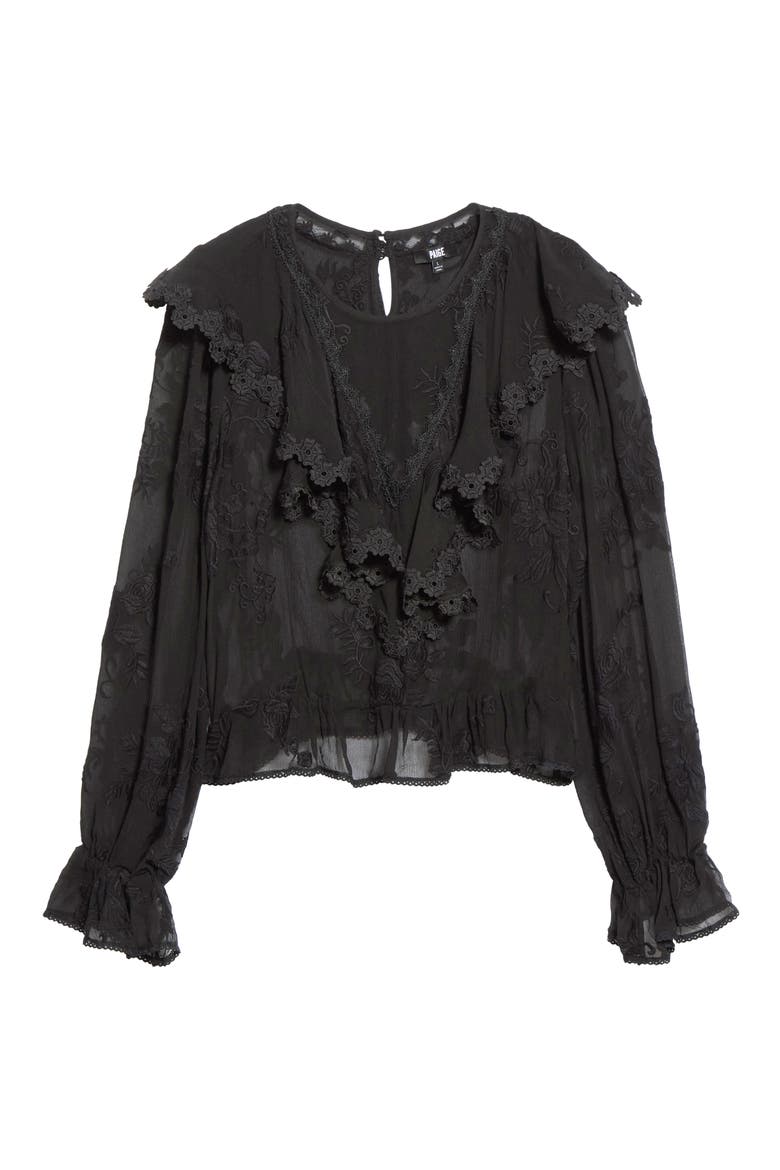 Akari Embroidered Silk Shirt, Main, color, BLACK