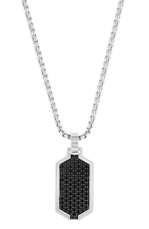 Black Spinel Pavé Geometric Pendant in Sterling Silver