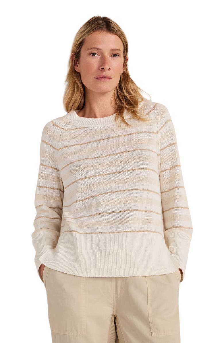 Haven Well Within Cotton Linen Double Stripe Crewneck, Main, color, Ivory/Sandstone/Willow