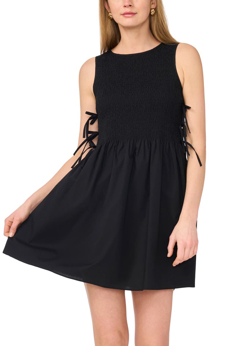 Smocked Bow Tank Minidress, Alternate, color, RICH BLACK
