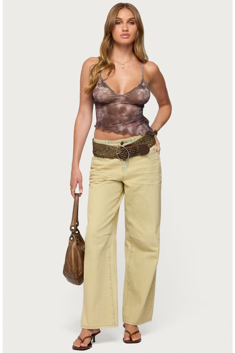 Embroidered Print Mesh Camisole, Alternate, color, BROWN