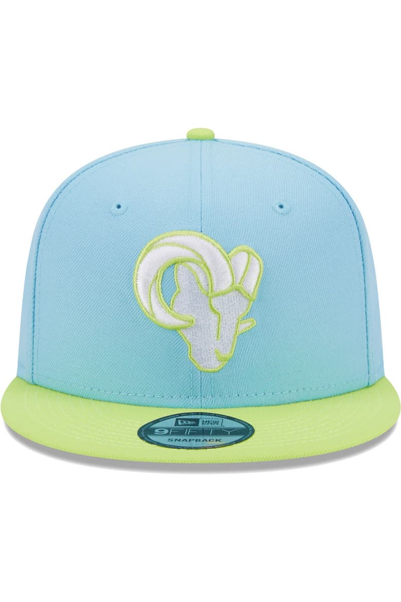 Men's New Era Light Blue/Neon Green Los Angeles Rams Two-Tone Color Pack 9FIFTY Snapback Hat, Alternate, color, Light Blue