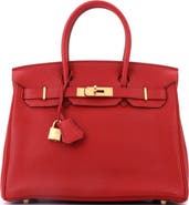 Pre-Owned Hermes Birkin Handbag Red Togo with Gold Hardware 30