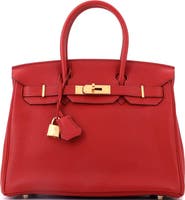 Pre-Owned Hermes Birkin Handbag Red Togo with Gold Hardware 30