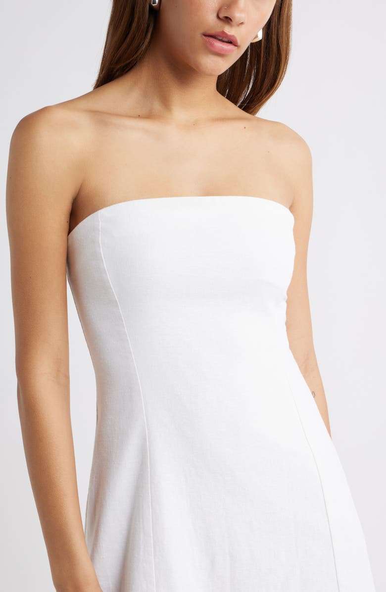 Open Edit Strapless Linen Blend Midi Dress, Alternate, color, White