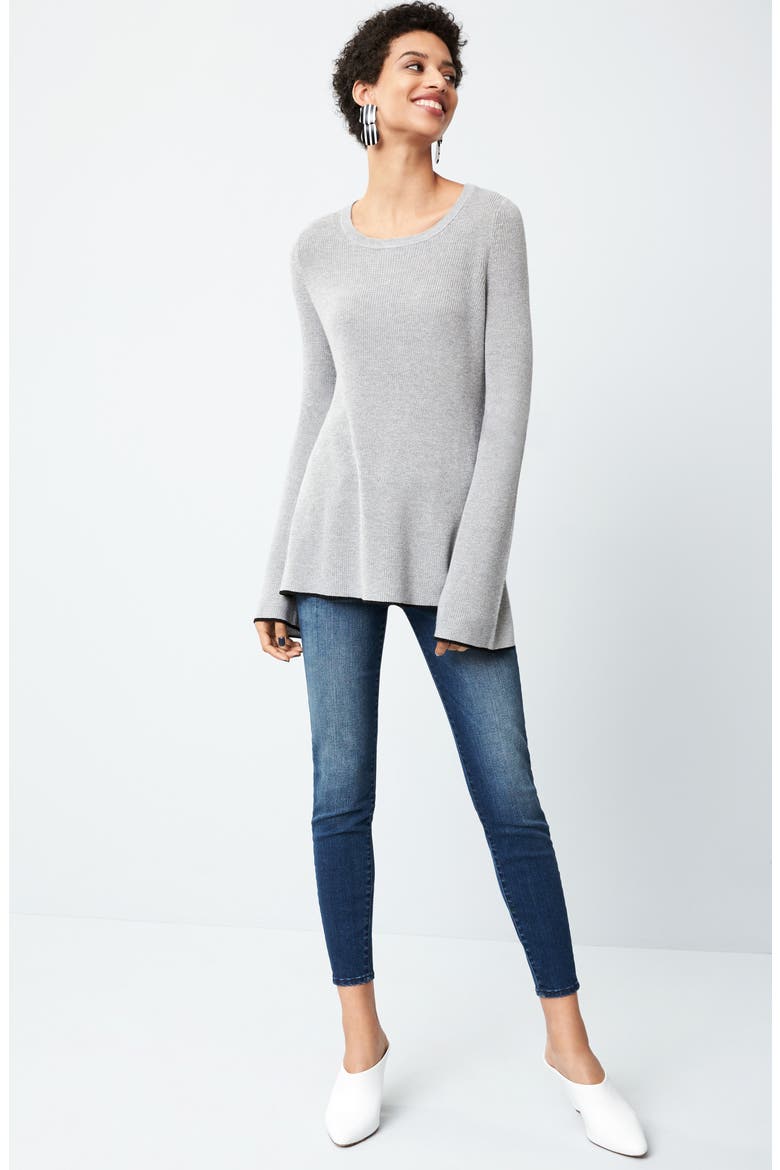 Tipped Bell Sleeve Sweater, Main, color, MEDIUM HEATHER GREY