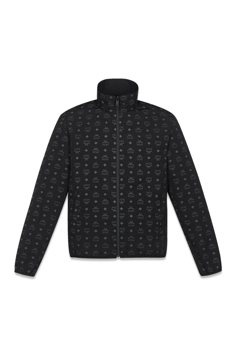 Reversible Monogram Print Windbreaker in ECONYL®, Alternate, color, Black