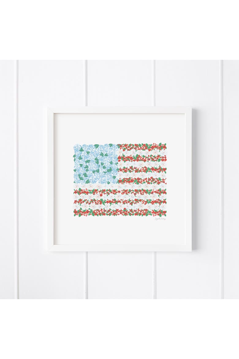 USA Floral Flag Framed Museum Quality 12" x 12" Art Print, Main, color, Multicolored