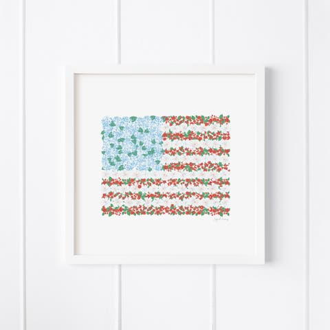 USA Floral Flag Framed Museum Quality 12" x 12" Art Print