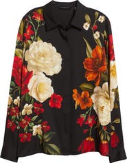 Elie Tahari The Shae Floral Stretch Silk Button-Up Shirt